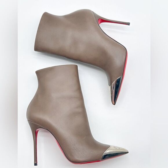 Christian Louboutin Calamijane 100 Mastic Leather Pointed Toe Ankle Booty EU38.5 - Picture 4 of 13